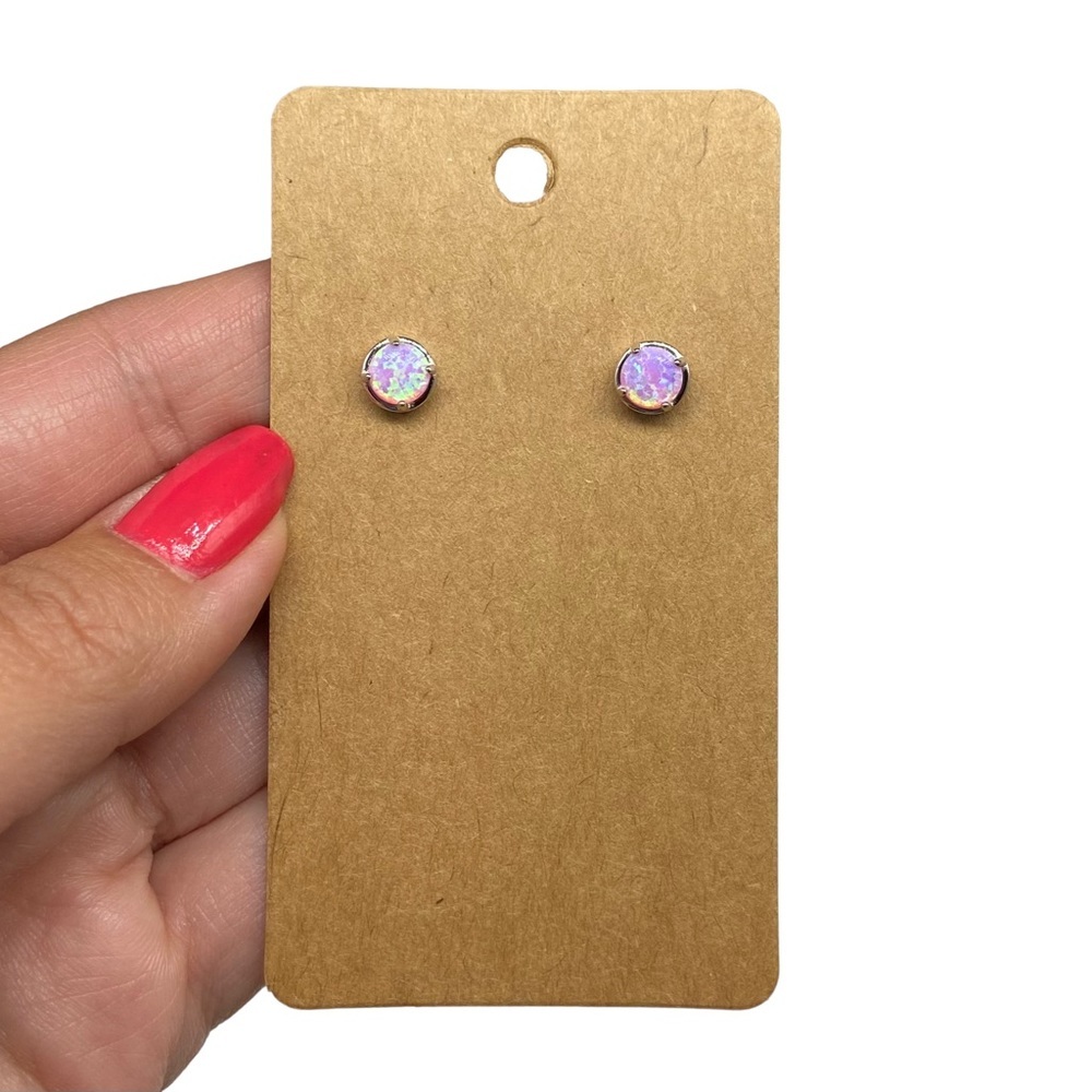 Pink Opal Round Stud Earrings - Women Jewelry - Picture 4 of 6